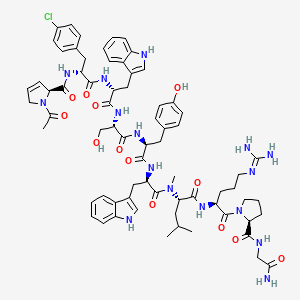 molecular formula C70H87ClN16O13 B1265002 GNRH, (Ac-dehydro-pro(1)-4-Cl-phe(2)-trp(3,6))-N-(alpha)-meleu(7)- CAS No. 74611-71-5