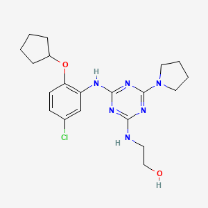 molecular formula C20H27ClN6O2 B1265017 2-[[4-(5-Chloro-2-cyclopentyloxyanilino)-6-(1-pyrrolidinyl)-1,3,5-triazin-2-yl]amino]ethanol 