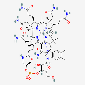 molecular formula C63H91CoN13O14P<br>C63H91CoN13O14P- B1265054 carbanide;cobalt(2+);[(2R,3S,4R,5S)-5-(5,6-dimethylbenzimidazol-1-yl)-4-hydroxy-2-(hydroxymethyl)oxolan-3-yl] [(2R)-1-[3-[(1R,2R,3R,5Z,7S,10Z,12S,13S,15Z,17S,18S,19R)-2,13,18-tris(2-amino-2-oxoethyl)-7,12,17-tris(3-amino-3-oxopropyl)-3,5,8,8,13,15,18,19-octamethyl-2,7,12,17-tetrahydro-1H-corrin-24-id-3-yl]propanoylamino]propan-2-yl] phosphate 