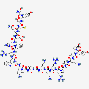 molecular formula C143H222N42O33S B12650877 (2S)-1-[(2S)-2-[[(2S)-2-[[(2R)-6-amino-2-[[(2S)-2-[[(2S)-1-[(2S)-2-[[(2S)-2-[[(2S)-6-amino-2-[[(2S)-6-amino-2-[[2-[[(2S)-2-[[(2S)-1-[(2R)-7-amino-2-[[2-[[(2S)-2-[[(2S)-2-[[(2S)-2-[[(2S)-2-[[(2S)-2-[[(2S)-6-amino-2-[[(2S)-2-[[(2S)-2-[[(2S)-2-[[(2S)-2-amino-3-hydroxypropanoyl]amino]-3-(4-hydroxyphenyl)propanoyl]amino]-3-hydroxypropanoyl]amino]-4-methylsulfanylbutanoyl]amino]-6-oxohexanoyl]amino]-4-carboxybutanoyl]amino]-3-(1H-imidazol-4-yl)propanoyl]amino]-3-phenylpropanoyl]amino]-5-carbamimidamidopentanoyl]amino]-3-(1H-indol-3-yl)propanoyl]amino]acetyl]amino]heptanoyl]pyrrolidine-2-carbonyl]amino]-3-methylbutanoyl]amino]acetyl]amino]hexanoyl]amino]hexanoyl]amino]-5-carbamimidamidopentanoyl]amino]-5-carbamimidamidopentanoyl]pyrrolidine-2-carbonyl]amino]-3-methylbutanoyl]amino]hexanoyl]amino]-3-methylbutanoyl]amino]-3-(4-hydroxyphenyl)propanoyl]pyrrolidine-2-carboxylic acid 