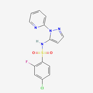 molecular formula C14H10ClFN4O2S B12651167 Benzenesulfonamide, 4-chloro-2-fluoro-N-[1-(2-pyridinyl)-1H-pyrazol-5-yl]- 