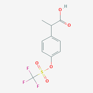 molecular formula C10H9F3O5S B1265169 2-[4-(Trifluoromethylsulfonyloxy)phenyl]propanoic acid 