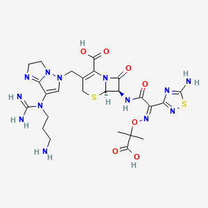 molecular formula C25H33N13O7S2 B12653012 (6R,7R)-3-[[7-[3-aminopropyl(carbamimidoyl)amino]-2,3-dihydroimidazo[1,2-b]pyrazol-5-yl]methyl]-7-[[(2Z)-2-(5-amino-1,2,4-thiadiazol-3-yl)-2-(2-carboxypropan-2-yloxyimino)acetyl]amino]-8-oxo-5-thia-1-azabicyclo[4.2.0]oct-2-ene-2-carboxylic acid CAS No. 1019207-71-6