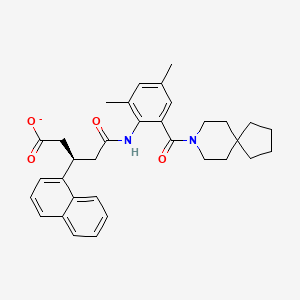 molecular formula C33H37N2O4- B1265304 (3R)-5-[2-(8-azaspiro[4.5]decane-8-carbonyl)-4,6-dimethylanilino]-3-naphthalen-1-yl-5-oxopentanoate 