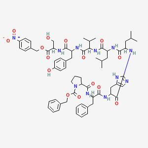molecular formula C64H81N11O15 B12653497 benzyl 2-[[1-benzyl-2-[[2-[[1-[[1-[[1-[[2-[[1-(hydroxymethyl)-2-[(4-nitrophenyl)methoxy]-2-oxo-ethyl]amino]-1-[(4-hydroxyphenyl)methyl]-2-oxo-ethyl]carbamoyl]-2-methyl-propyl]carbamoyl]-3-methyl-butyl]carbamoyl]-3-methyl-butyl]amino]-1-(1H-imidazol-4-ylmethyl)-2-oxo-ethyl]amino]-2-oxo-ethyl]carbamoyl]pyrrolidine-1-carboxylate CAS No. 16738-75-3