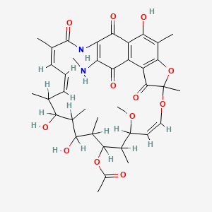 molecular formula C38H48N2O12 B12653502 [(9Z,19Z,21Z)-2,15,17-trihydroxy-11-methoxy-3,7,12,14,16,18,22-heptamethyl-26-(methylamino)-6,23,27,29-tetraoxo-8,30-dioxa-24-azatetracyclo[23.3.1.14,7.05,28]triaconta-1(28),2,4,9,19,21,25-heptaen-13-yl] acetate CAS No. 17554-98-2
