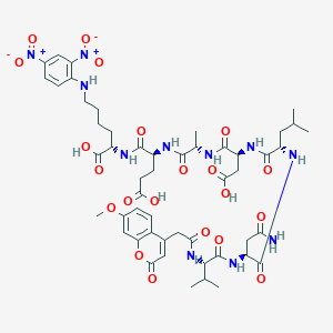 molecular formula C51H67N11O21 B12654119 (2S)-2-[[(2S)-2-[[(2S)-2-[[(2S)-2-[[(2S)-2-[[(2S)-4-amino-2-[[(2S)-2-[[2-(7-methoxy-2-oxochromen-4-yl)acetyl]amino]-3-methylbutanoyl]amino]-4-oxobutanoyl]amino]-4-methylpentanoyl]amino]-3-carboxypropanoyl]amino]propanoyl]amino]-4-carboxybutanoyl]amino]-6-(2,4-dinitroanilino)hexanoic acid 