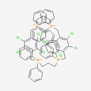 molecular formula C70H60Cl8P4+4 B12654208 10,11,21,22,23,24,25,26-Octachloro-3,3,7,7,14,14,18,18-octakis-phenyl-3,7,14,18-tetraphosphoniatricyclo[18.2.2.29,12]hexacosa-1(22),9(26),10,12(25),20,23-hexaene CAS No. 61739-55-7