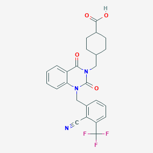 molecular formula C25H22F3N3O4 B12654273 Cyclohexanecarboxylic acid, 4-[[1-[[2-cyano-3-(trifluoromethyl)phenyl]methyl]-1,4-dihydro-2,4-dioxo-3(2H)-quinazolinyl]methyl]-, trans- 