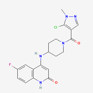 molecular formula C19H19ClFN5O2 B12654618 2(1H)-Quinolinone, 4-[[1-[(5-chloro-1-methyl-1H-pyrazol-4-yl)carbonyl]-4-piperidinyl]amino]-6-fluoro- 