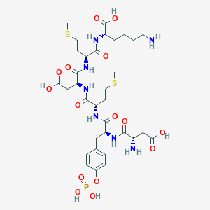 molecular formula C33H52N7O15PS2 B126554 Aspartyl-tyrosyl-phosphomethionyl-aspartyl-methionyl-lysine CAS No. 158999-11-2