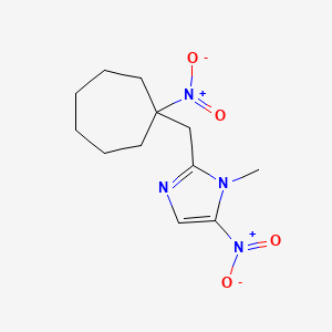 molecular formula C12H18N4O4 B12656643 1-Methyl-5-nitro-2-((1-nitrocycloheptyl)methyl)-1H-imidazole CAS No. 97945-36-3