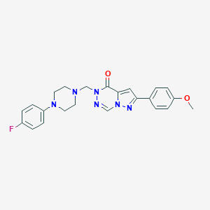 molecular formula C23H23FN6O2 B126570 Pyrazolo(1,5-d)(1,2,4)triazin-4(5H)-one, 5-((4-(4-fluorophenyl)-1-piperazinyl)methyl)-2-(4-methoxyphenyl)- CAS No. 148680-63-1