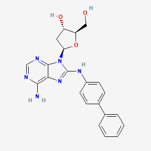 molecular formula C22H22N6O3 B1265700 Adenosine, 8-((1,1'-biphenyl)-4-ylamino)-2'-deoxy- CAS No. 84283-09-0