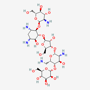 molecular formula C29H55N5O19 B12657875 (2R,3S,4S,5S,6R)-2-[(2S,3S,4R,5R,6R)-5-amino-2-(aminomethyl)-6-[(2R,3S,4R,5S)-5-[(1R,2R,3S,5R,6S)-3,5-diamino-2-[(2S,3R,4R,5S,6R)-3-amino-4,5-dihydroxy-6-(hydroxymethyl)oxan-2-yl]oxy-6-hydroxycyclohexyl]oxy-4-hydroxy-2-(hydroxymethyl)oxolan-3-yl]oxy-4-hydroxyoxan-3-yl]oxy-6-(hydroxymethyl)oxane-3,4,5-triol CAS No. 39311-42-7