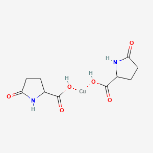 molecular formula C10H14CuN2O6 B12658257 Bis(5-oxo-DL-prolinato-N1,O2)copper CAS No. 67999-65-9