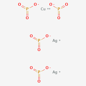 molecular formula Ag2CuO12P4 B12658297 Copper(2+) disilver tetrametaphosphate CAS No. 93951-22-5