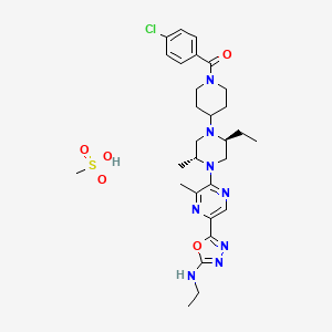 molecular formula C29H41ClN8O5S B12658887 (4-chlorophenyl)-[4-[(2S,5R)-2-ethyl-4-[5-[5-(ethylamino)-1,3,4-oxadiazol-2-yl]-3-methylpyrazin-2-yl]-5-methylpiperazin-1-yl]piperidin-1-yl]methanone;methanesulfonic acid CAS No. 1161772-00-4