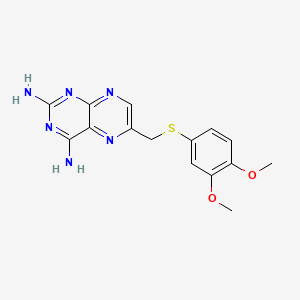 molecular formula C15H16N6O2S B12659477 2,4-Pteridinediamine, 6-((3,4-dimethoxyphenylthio)methyl)- CAS No. 174654-77-4