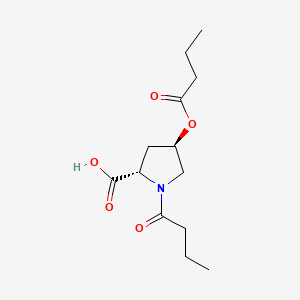 molecular formula C13H21NO5 B12661262 trans-4-(1-Oxobutoxy)-1-(1-oxobutyl)-L-proline CAS No. 85482-85-5