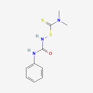 molecular formula C10H13N3OS2 B12661373 Urea, N-(((dimethylamino)thioxomethyl)thio)-N'-phenyl- CAS No. 93686-60-3