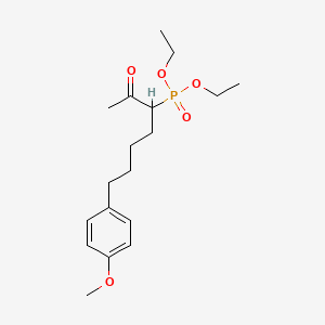 molecular formula C18H29O5P B12662119 Phosphonic acid, (1-acetyl-5-(4-methoxyphenyl)pentyl)-, diethyl ester CAS No. 73514-96-2