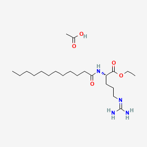 molecular formula C22H44N4O5 B12662532 Ethyl-N-alpha-lauroyl-L-arginate acetate CAS No. 92071-96-0