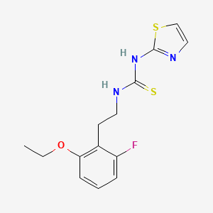 molecular formula C14H16FN3OS2 B12662607 Thiourea, N-(2-(2-ethoxy-6-fluorophenyl)ethyl)-N'-2-thiazolyl- CAS No. 149488-32-4