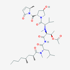 molecular formula C39H65N5O9 B126640 [(2R,3S)-4-[[(2S)-2-[[(2R,4R)-2,4-dimethyloctanoyl]-methylamino]-4-methylpentanoyl]amino]-3-[[(2S)-1-[(2S,4S)-4-hydroxy-2-[(2S)-2-methyl-5-oxo-2H-pyrrole-1-carbonyl]pyrrolidin-1-yl]-3-methyl-1-oxobutan-2-yl]-methylamino]-4-oxobutan-2-yl] acetate CAS No. 141205-31-4