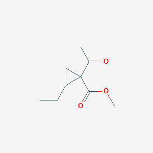 molecular formula C9H14O3 B126644 Cyclopropanecarboxylic acid, 1-acetyl-2-ethyl-, methyl ester (9CI) CAS No. 144465-34-9