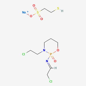 molecular formula C9H18Cl2N2NaO5PS2 B12665644 sodium;(E)-2-chloro-N-[3-(2-chloroethyl)-2-oxo-1,3,2lambda5-oxazaphosphinan-2-yl]ethanimine;2-sulfanylethanesulfonate 