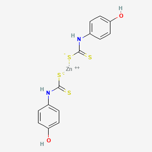molecular formula C14H12N2O2S4Zn B12666327 Bis((p-hydroxyphenyl)dithiocarbamato-S,S')zinc CAS No. 94023-60-6