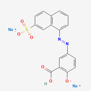 molecular formula C17H10N2Na2O6S B12666387 5-((7-Sulpho-1-naphthyl)azo)salicylic acid, sodium salt CAS No. 94109-82-7
