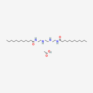 molecular formula C30H62N4O2.C2H4O2<br>C32H66N4O4 B12667405 N,N'-(Ethylenebis(iminoethylene))bis(dodecanamide) monoacetate CAS No. 93918-64-0