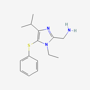molecular formula C15H21N3S B12667542 2-Aminomethyl-1-ethyl-4-isopropyl-5-phenylthio-1H-imidazole CAS No. 178979-66-3