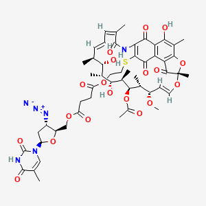 molecular formula C53H64N6O19S B12667583 3-(O-5''-(3''-azido-3''-deoxythymidine)2'-succinyloxyethylthio)rifamycin S CAS No. 191152-92-8