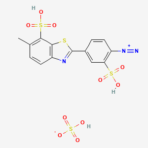 molecular formula C14H11N3O10S4 B12668016 hydrogen sulfate;4-(6-methyl-7-sulfo-1,3-benzothiazol-2-yl)-2-sulfobenzenediazonium CAS No. 129813-73-6