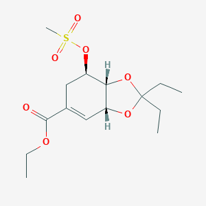 molecular formula C15H24O7S B126683 ethyl (3aR,7R,7aR)-2,2-diethyl-7-methylsulfonyloxy-3a,6,7,7a-tetrahydro-1,3-benzodioxole-5-carboxylate CAS No. 204254-90-0