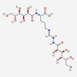 molecular formula C18H34N4O14 B12668491 N2-D-Gluconoyl-N5-((D-gluconoylamino)iminomethyl)-L-ornithine CAS No. 94071-05-3