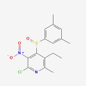 molecular formula C16H17ClN2O3S B12668567 Pyridine, 2-chloro-4-((3,5-dimethylphenyl)sulfinyl)-5-ethyl-6-methyl-3-nitro- CAS No. 175437-68-0