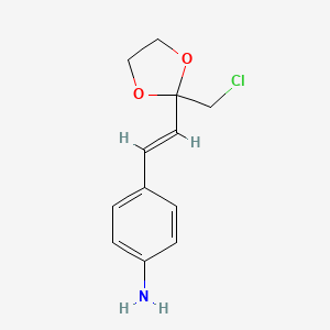 molecular formula C12H14ClNO2 B12669031 4-(2-(2-(Chloromethyl)-1,3-dioxolan-2-yl)vinyl)aniline CAS No. 2499-54-9