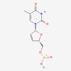 molecular formula C10H12N2O6P+ B12669155 Thymidine, 2',3'-didehydro-3'-deoxy-, 5'-(hydrogen phosphonate) CAS No. 140132-35-0