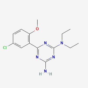 molecular formula C14H18ClN5O B12669333 6-(5-Chloro-2-methoxyphenyl)-N2,N2-diethyl-1,3,5-triazine-2,4-diamine CAS No. 68215-98-5