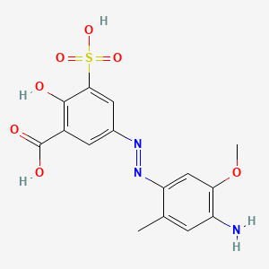 molecular formula C15H15N3O7S B12669392 5-((4-Amino-5-methoxy-2-tolyl)azo)-3-sulphosalicylic acid CAS No. 85720-90-7