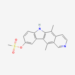 molecular formula C18H16N2O3S B12669793 5,11-Dimethyl-6H-pyrido(4,3-b)carbazol-9-yl methanesulphonate CAS No. 94944-78-2