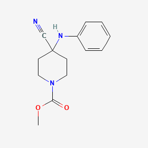 molecular formula C14H17N3O2 B12669794 Methyl 4-cyano-4-(phenylamino)piperidine-1-carboxylate CAS No. 85098-74-4