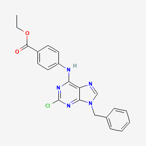 molecular formula C21H18ClN5O2 B12670057 Benzoic acid, 4-((2-chloro-9-(phenylmethyl)-9H-purin-6-yl)amino)-, ethyl ester CAS No. 125802-50-8
