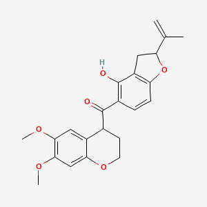 molecular formula C23H24O6 B12670772 Ketone, 2,3-dihydro-4-hydroxy-2-isopropenyl-5-benzofuranyl 6,7-dimethoxy-4-chromanyl CAS No. 3276-12-8