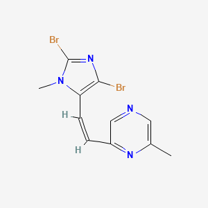 molecular formula C11H10Br2N4 B12670779 Pyrazine, 2-((Z)-2-(2,5-dibromo-3-methyl-imidazol-4-yl)ethenyl)-6-methyl- CAS No. 138335-75-8