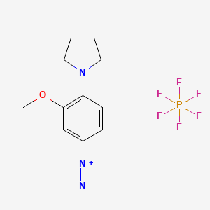 molecular formula C11H14F6N3OP B12671397 3-Methoxy-4-(pyrrolidin-1-yl)benzenediazonium hexafluorophosphate CAS No. 85750-31-8